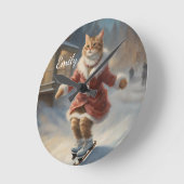 Horloge Ronde Jolie Noël Patinage de chat Jouer (Angle)