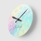 Horloge Ronde Jolie Parties scintillant Holographique Iridescent (Angle)