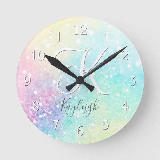 Horloge Ronde Jolie Parties scintillant Holographique Iridescent (Recto)