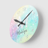 Horloge Ronde Jolie Parties scintillant Holographique Iridescent (Angle)