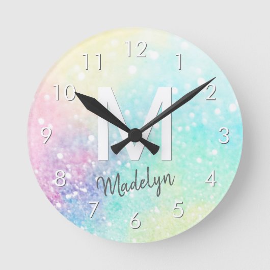 Horloge Ronde Jolie Parties scintillant Holographique Iridescent (Recto)