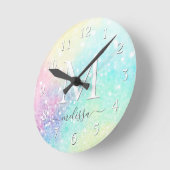 Horloge Ronde Jolie Parties scintillant Holographique Iridescent (Angle)