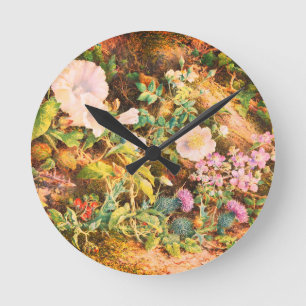 Horloge Ronde Jolies pétunias vintage fleurs peinture florale