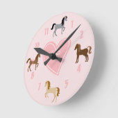 Horloge Ronde Jolies poneys et Coeur Rose Cute Horse (Angle)