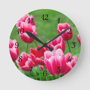 Horloge Ronde Jolies tulipes écarlates dans le jardin