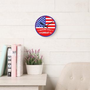 Horloge Ronde Joueur de golf américain drôle personnalisé