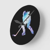 Horloge Ronde Joueur de hockey multilingue (Angle)