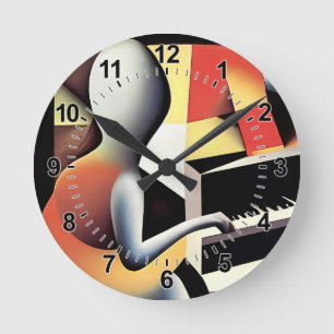 Horloge Ronde Joueur de piano - Art à l'aérographe