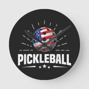 Horloge Ronde Joueur de pickleball au drapeau américain US