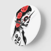 Horloge Ronde Jour de la fille crâne de sucre mort - blanc (Angle)