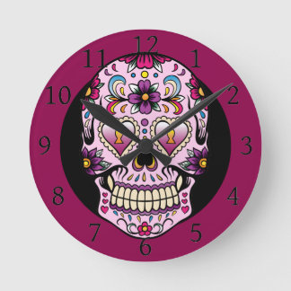 Horloge Ronde Jour de la mort crâne sucre rose