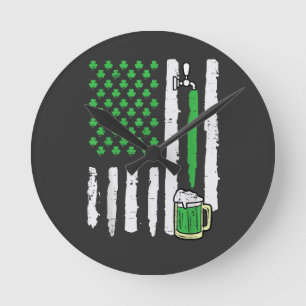 Horloge Ronde Jour de la Saint-Patrick Drapeau américain Saint