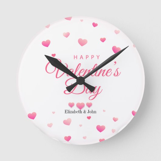 Horloge Ronde Joyeuse Saint-Valentin coeurs roses (Recto)