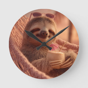 Horloge Ronde Joyeuse Sloth Relaxant dans un hamac