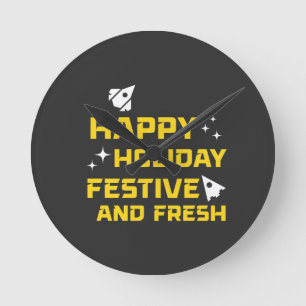 Horloge Ronde Joyeuses Fêtes, Festif et Frais
