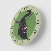 Horloge Ronde Joyeux chat noir Noël (Angle)