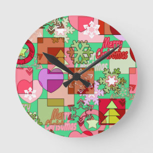 Horloge Ronde Joyeux décor de Noël ornement flocon de neige ente