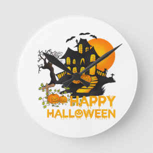 Horloge Ronde Joyeux Halloween Citrouille Squelettique Maison Ha
