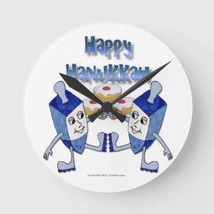 Horloge Ronde Joyeux Hanukkah Dreidels Dansants Gâteau de Pâte à