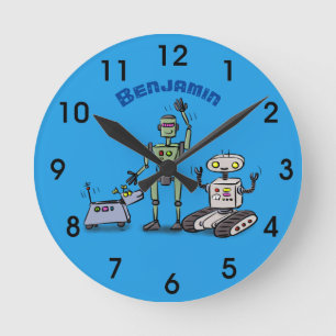 Horloge Ronde Joyeux joli dessin de trois robots trio