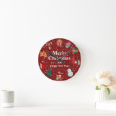 Horloge Ronde Joyeux Noël avec des vacances rouges (Maison)