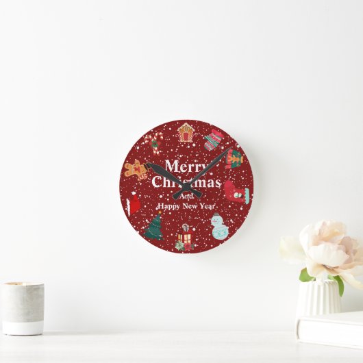 Horloge Ronde Joyeux Noël avec des vacances rouges (Maison)