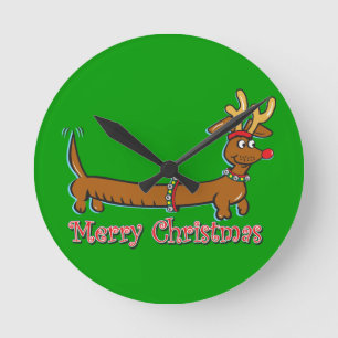 Horloge Ronde Joyeux Noël Dachshund
