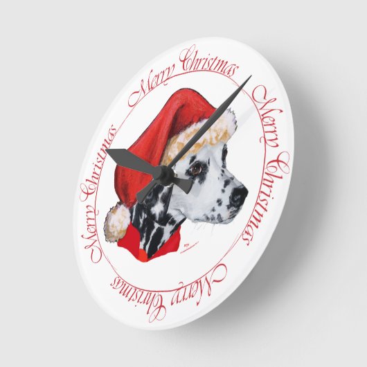 Horloge Ronde Joyeux Noël dalmate (Angle)