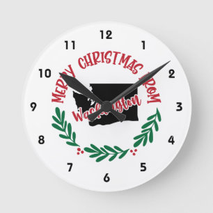 Horloge Ronde Joyeux Noël depuis Washington, US Red Holly Berry