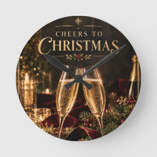 Horloge Ronde Joyeux Noël Élégant Toast au Champagne de Noël