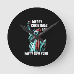 Horloge Ronde Joyeux Noël et Bonne Année New York - Drôle de Noë