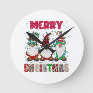 Horloge Ronde Joyeux Noël Gnome Famille Funny Jeu de Noël Arbre