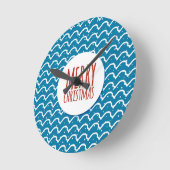 Horloge Ronde Joyeux Noël Motif sans couture Texture bleue (Angle)