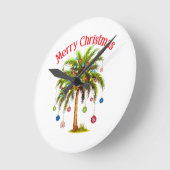 Horloge Ronde Joyeux Noël Palm Tree Light Hawaiian Tropical (Angle)