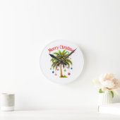 Horloge Ronde Joyeux Noël Palm Tree Light Hawaiian Tropical (Maison)