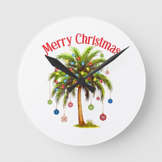 Horloge Ronde Joyeux Noël Palm Tree Light Hawaiian Tropical (Recto)