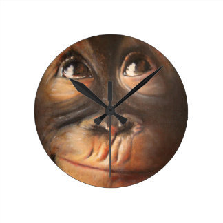 Horloge Ronde Joyeux singe souriant huile de peinture Orangoutan