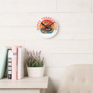 Horloge Ronde Joyeux thanksgiving dinde saison automnale automne