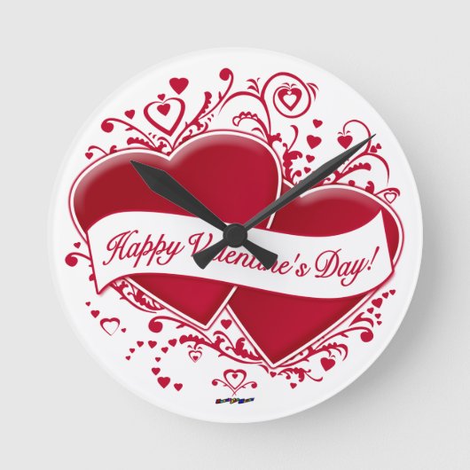 Horloge Ronde Joyeux Valentine ! Red Hearts (Recto)