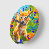 Horloge Ronde Joyous Kitten (Angle)
