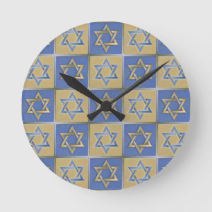 Horloge Ronde Judaica Star de David Metal Gold Blue