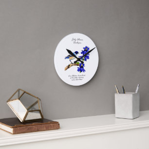 Horloge Ronde Juillet Mois de naissance Fleur Bluebird et Larksp