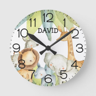 Horloge Ronde Jungle Animaux Safari Nursery personnalisée