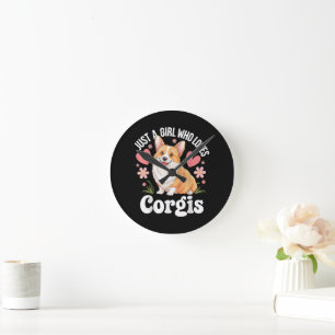 Horloge Ronde Juste une fille qui aime les Corgis