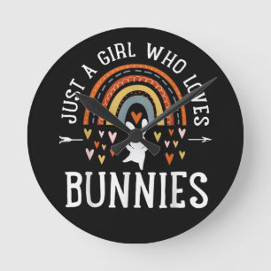 Horloge Ronde Juste Une Fille Qui Aime Les Lapins Arc-En-Ciel