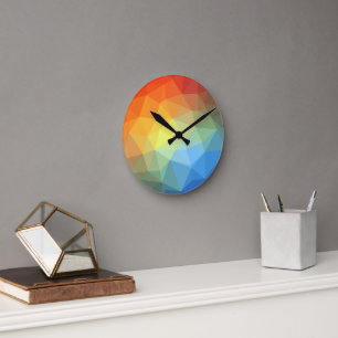 Horloge Ronde Kaléidoscope de arc-en-ciel géométrique