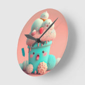 Horloge Ronde Kawaii carnet de crème glacée rose (Angle)