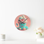Horloge Ronde Kawaii carnet de crème glacée rose (Maison)