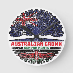 Horloge Ronde Kenya Kenya Australie drapeau des racines d'arbre