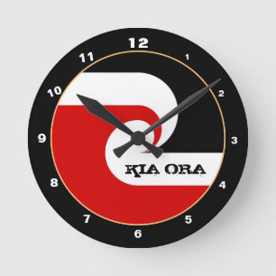 Horloge Ronde Kia Ora & Maori Drapeau Nouvelle-Zélande mode / s